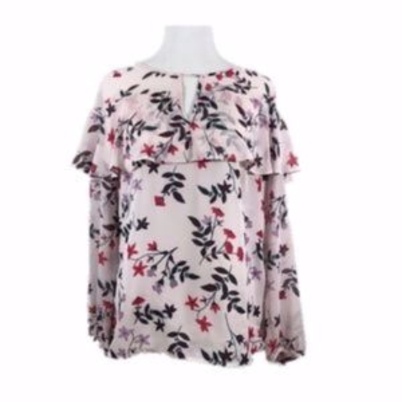 LC LAUREN CONRAD Top Blouse Floral Boho Peasant Long Sleeves Pink - Picture 5 of 7